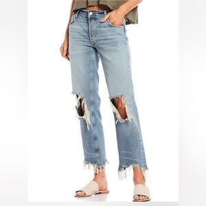 Free People Maggie distressed cropped light wash denim pant